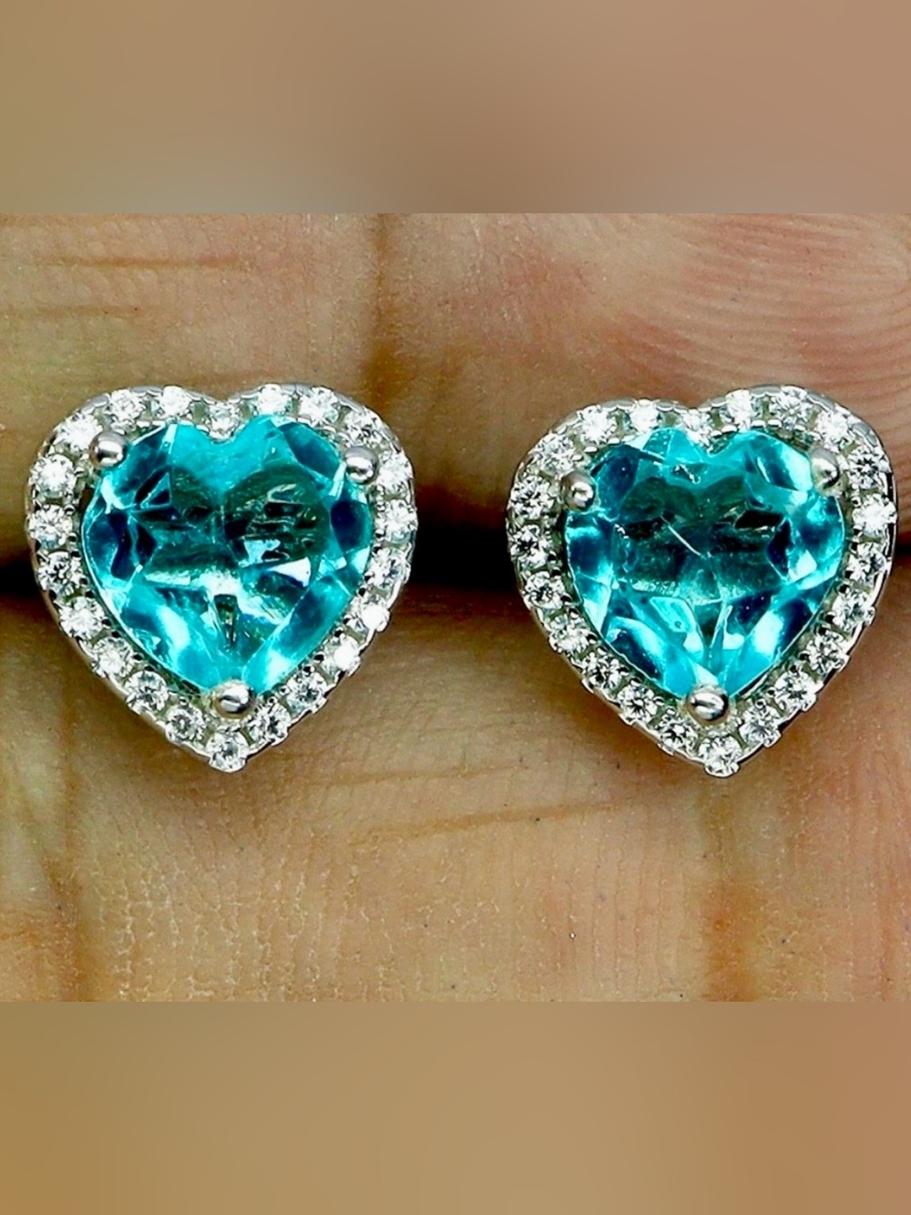 3ct Neon Topaz‼️ Silver 925 earrings 14k on 925 Blue white Topaz - Picture 3 of 5